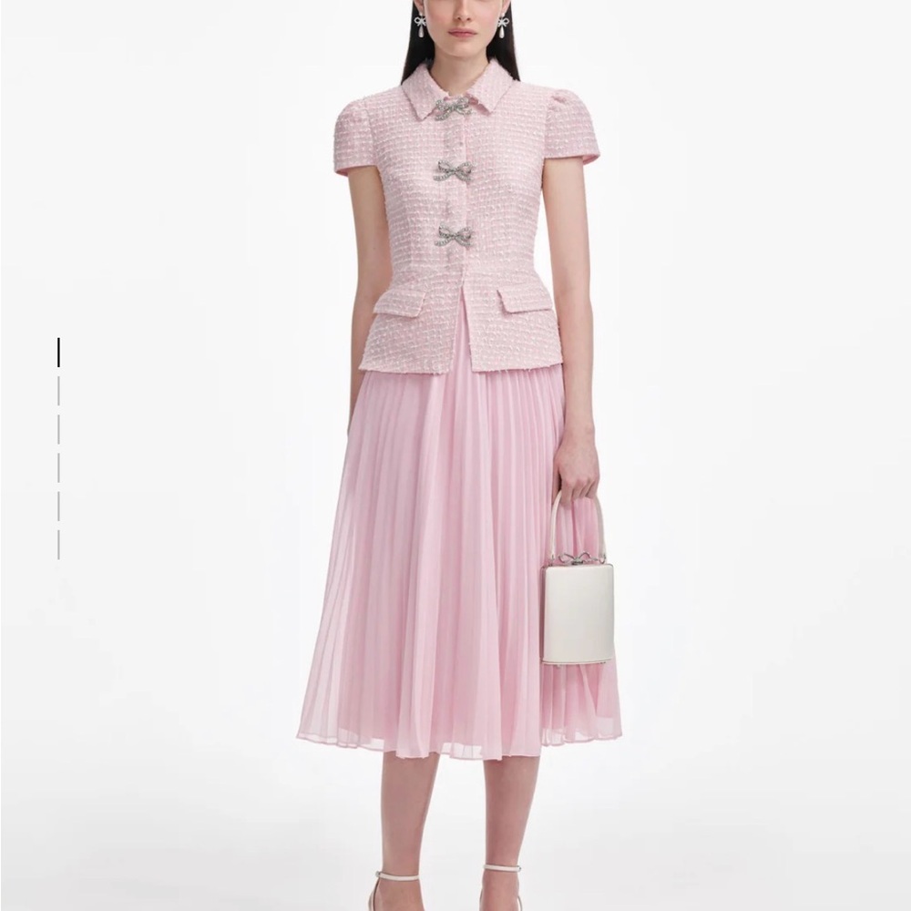Self-Portrait Pink Boucle Midi Dress - Picture 2 of 9